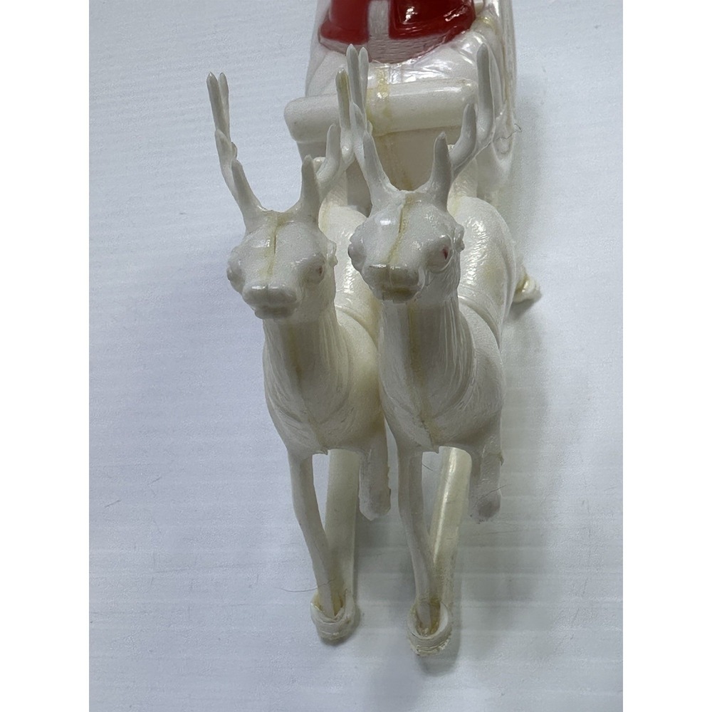 Vintage Christmas Hard Plastic Santa Sleigh Two White Reindeer Candy Holder - Picture 3 of 8